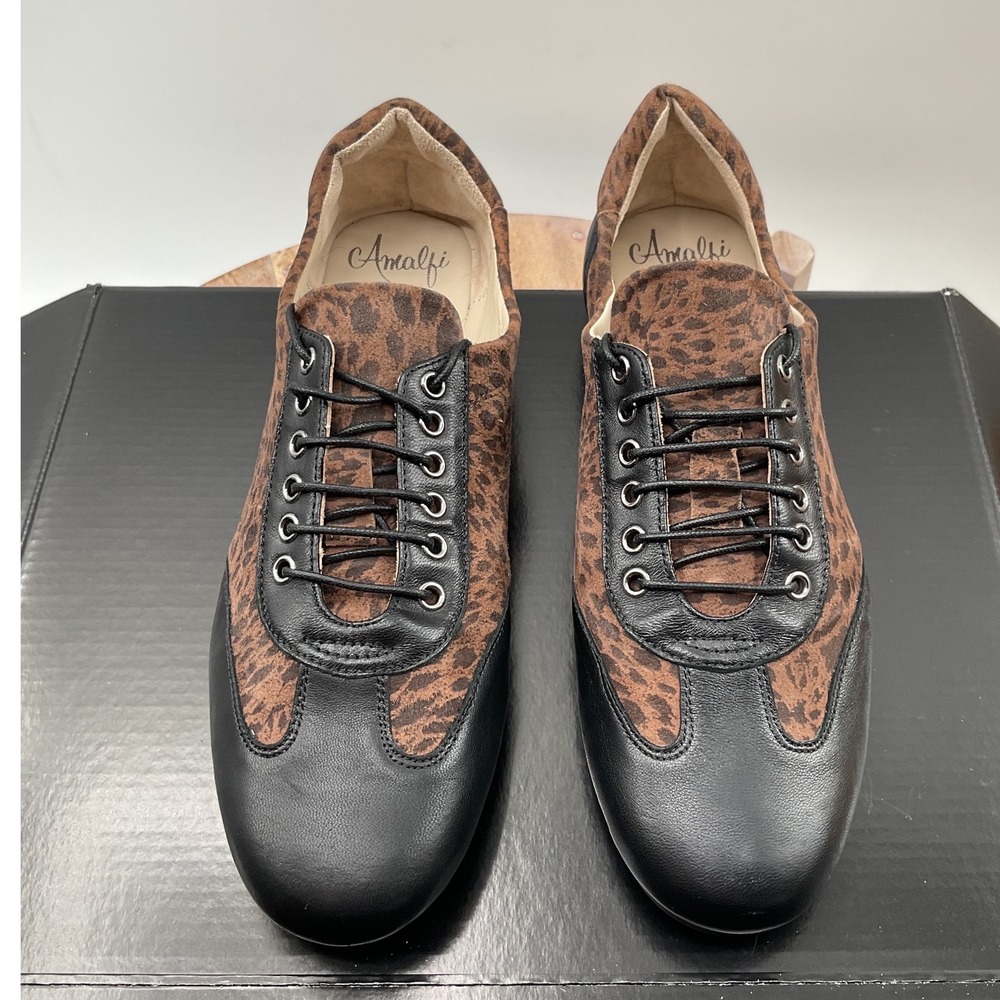 Amalfi by Rangoni Firenze Womens Leopard Suede Black Leather Sneakers Size 6.5 M